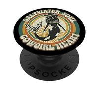 70s Womens Western Saltwater Soul Cowgirl Heart Mermaid Core PopSockets PopGrip Adhesivo