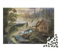 70x50cm/1000pcs Achigan à Grande Bouche Puzzle Jouet En Bois Cadeau Unique Décoration Intérieure Nature Scène de pêche Jeu Éducatif Challenge Toy