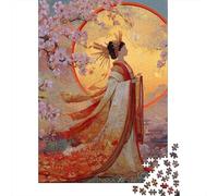 70x50cm/1000pcs Adulto Diosa del Sol Rompecabezas Mujeres Hombres Tablero De Madera Enclavamiento De Precisión Arquitectura Japonesa con Sakura