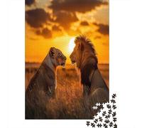70x50cm/1000pcs Adulto Vida Silvestre Rompecabezas Mujeres Hombres Tablero De Madera Enclavamiento De Precisión Leones y Leonas disfrutando del Atardecer