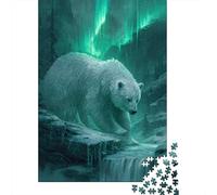 70x50cm/1000pcs Adulto White Bears, Aurora Boreal and Forest Cascadas Rompecabezas Mujeres Hombres Tablero De Madera Enclavamiento De Precisión