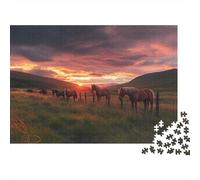 70x50cm/1000pcs Chevaux au Coucher du Soleil Jigsaw Art du paysage Rural Puzzles À Faire SOI-même Pour Adultes