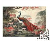 70x50cm/1000pcs Paon Dans un Jardin Puzzle Jouet En Bois Cadeau Unique Décoration Intérieure Style peinture à l'encre Asiatique Jeu Éducatif Challenge Toy