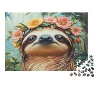 70x50cm/1000pcs Paresseux Avec Des Fleurs Jigsaw Style d'art de la Nature Puzzles À Faire SOI-même Pour Adultes