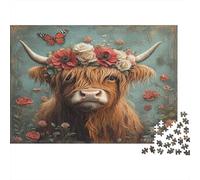 70x50cm/1000pcs Puzzles Pour Adolescents Adultes Vache Des Highlands Style de couronne florale