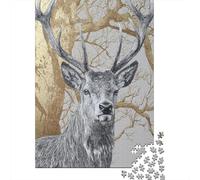 70x50cm/1000pcs Rompecabezas para Adultos Y Adolescentes En el Bosque se Alza un Ciervo con una inmensa Cornamenta sobre la cabezaJuegos Hechos DIY, Decoración del Hogar.