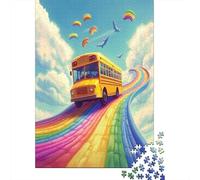 70x50cm/1000pcs Rompecabezas para Adultos Y Adolescentes Viaje en autobús arcoírisJuegos Hechos DIY,Estilo de Dibujos Animados fantásticos Decoración del Hogar.