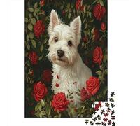 70x50cm/1000pcs Rompecabezas para Adultos Y Adolescentes West Highland White TerrierJuegos Hechos DIY,Estilo de Retrato Floral de Mascotas Decoración del Hogar.