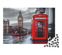 70x50cm/1000pcs Scène de Rue londonienne Jigsaw Style Bus Rouge Vintage Puzzles À Faire SOI-même Pour Adultes