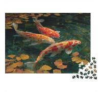 70x50cm/1000pcsPeces koi de Aspecto Realista, Hojas de otoño Doradas Rompecabezas De Bricolaje para Adultos Y Multitud De 14 Años En Adelante