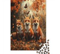 70x50cm/1000pcsTrío de Zorros otoñales Rompecabezas Estilo artístico de Animales Salvajes De Bricolaje para Adultos Y Multitud De 14 Años En Adelante