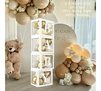 71 cajas de globos de baby shower para niño y niña, 4 luces de cadena, 4 cajas de globos transparentes con 33 letras, ONE+BABY+A-Z, 30 globos de fiesta de bebé (arena blanca y dorado) para baby