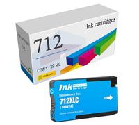712XL 712 XL Cartuchos De Tinta De Repuesto para HP Designjet T650 T630 T230 T210 T250 Studio Plotter Tinta De Impresora Remanufacturada 3ED71A 3ED67A 3ED68A 3ED69A,Cyan-1 Pack