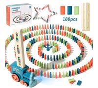 71Nmly Juego de juguetes de tren de dominó con 180 bloques de dominó de construcción automática, tren eléctrico con sonido para niños, construcción educativa y apilable, juguetes para niños y niñas de