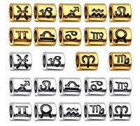 72 cuentas espaciadoras de signo del zodiaco de aleación de 12 constelaciones, tubo de horóscopo con agujero grande de 4,7 mm para pulsera europea, fabricación de joyas, oro y plata