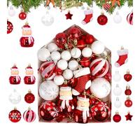 72 Piezas Bolas Arbol de Navidad, 2~6cm Bolas de Navidad Rojo y Blanco, Adornos Navideños para Arbol, Decoración de Bolas de Navidad Inastillable Plástico de Rojo Regalos de Colgantes de Navidad