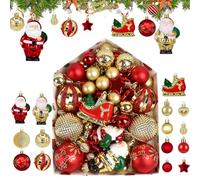 72 Piezas Bolas Arbol de Navidad, 2~6cm Bolas de Navidad Rojo y Dorado, Adornos Navideños para Arbol, Decoración de Bolas de Navidad Inastillable Plástico de Rojo Regalos de Colgantes de Navidad