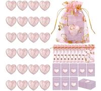 72 piezas de regalo para el día internacional de la mujer, regalo del día de la madre, piedras de cristal a granel, piedras de corazón rosa, piedras preciosas pulidas de amor, bolsas de organza,