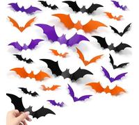 72 Piezas Halloween Decoraciones Pegatinas de Pared de Murciélago 3D Interior Murciélagos Pegatinas 4 Tamaños Adhesivo Decoración para Windows, Exterior, Interior, Fiesta DIY