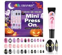 72 uñas postizas a presión de Halloween, uñas postizas de cobertura completa, lindas uñas postizas con diseños de calavera, uñas oscuras brillantes para niñas y niños con pegamento de uñas
