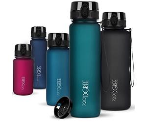 720°DGREE Botella Agua 650ml “uberBottle“ - Tamiz-Fruta, softTouch - Sin BPA, Prueba de Fugas, Reutilizable - Cantimplora, Water Bottle ideal para Deporte, Fitness, Gimnasio, Senderismo, Colegio
