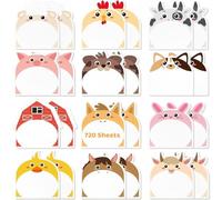 720 Hojas Notas Autoadhesivas 24 Piezas Notas Adhesivas de Animales de Granja, Notas Autoadhesivas, Mini Notas Adhesivas, 12 Estilos Sticky Notes Bonitas para Recordatorios, Planificadores, Mensajes