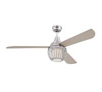 72208 Ventilador de techo Graham para interior níquel brillante, 132 cm, juego de iluminación LED regulable con vidrio esmerilado opalino y pantalla tipo jaula, control remoto incluido