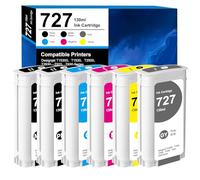 727 Cartuchos de Tinta 130ml para HP 727(Paquete de 6, MK/PK/C/M/Y/GY) | 1Q12A F9J76A F9J79A F9J80A F9J77A F9J78A para HP DesignJet T1530 T2500 T920 T930 T1500