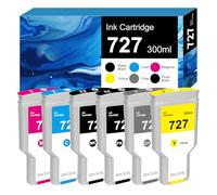 727 Cartuchos de Tinta 130ml para HP 727(Paquete de 6, MK/PK/C/M/Y/GY) | F9J78A C1Q12A F9J76A F9J79A F9J77A F9J80A Compatible para HP DesignJet T1530 T2500 T920 T930 T1500