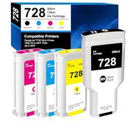 728 Cartucho de Tinta 130-ml Replacement para Cartuchos HP 728 Cartucho F9J68A F9K17A F9K16A F9K15A Compatible para HP DesignJet T730, HP DesignJet T830 (Negro Mate Amarillo Cian Magenta)