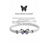 72ore Pulsera con dije de mariposa para mujer, siempre cree en ti mismo, pulsera inspiradora, pulsera tejida ajustable, regalo de aliento para amigos, Adjustable, Metal, No es una piedra preciosa