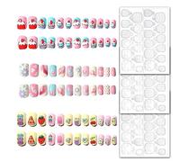72pcs Uñas de Postizas Para Niña con Pegatina de Diamantes Imitación, Adhesivos de Uñas Pintadas Cortas Acrilicos de Uñas Kit Puntas de Uñas Postizas Artificiales de Niños Kit de Uñas Falsas