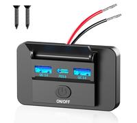 72W 12V Panel tomas cargador de salida USB : 12V toma usb coche empotrable double 18W QC3.0 y 36W PD impermeable camper cargador de puerto USB con Interruptor para coche, autobús, moto,barco,camión RV