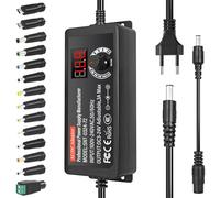 72W Fuente de alimentación Universal Regulable 3V - 24V 5A Adaptador Universal de CA/CC 100V-240V Cargador Universal Portatil con Pantalla LED y 14 Puntas y convertidor de Polo, 3 A máx
