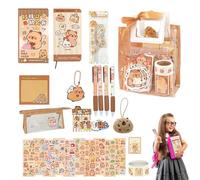 73/127 Piezas Conjunto de Papelería Capybara, Set de Papelería de Capibara Estética, Con Temas de Animales Con Colgante de Mochila de Calcomanías, Bloc de Notas La Escuela, Bolígrafos Más