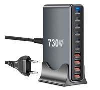 730W USB C Cargador múltiple con 10 puertos, GaN III USB Cargador rápido múltiple con 6 x USB-C y 4 x USB-A, PD140W, 100W, 65W, 30W Power Ladestation USBC para MacBook Pro/Air, iPh0ne, iPad, Galaxy
