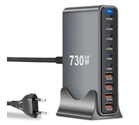 730W USB C Cargador múltiple con 10 puertos, GaN III USB Cargador rápido múltiple con 6 x USB-C y 4 x USB-A, PD140W, 100W, 65W, 30W Power Ladestation USBC para MacBook Pro/Air, Phone, Pad, G-alaxy