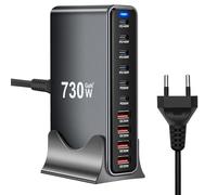 730W USB C Ladestation Mehrfach, 10 Puertos Schnellladegerät GaN3 mit 6USB-C + 4USB-A, Multi-Geräte-Ladegerät für Laptop, MacBook, iPhone 16/15/14/Samsung S25/S24 Ultra