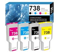 738 738XL Cartucho de tinta 300 ml Reemplazo para HP 738 HP738 Cartuchos de tinta 498N8A 676M9A 676M7A 676M8A Compatible con HP DesignJet T950 T850 (negro, cian, magenta, amarillo)