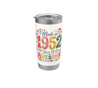 74 Year Old Made in 1952 Retro Floral 74th Birthday Women Vaso térmico de acero inoxidable de doble pared