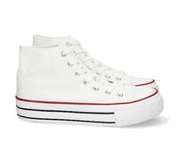 74862 Zapatilla Abotinada de Mujer, de Doble Suela, Comoda, con Material de Lona, Estilo Bamba Casual, y Cierre de Cordones Blanco Talla 36