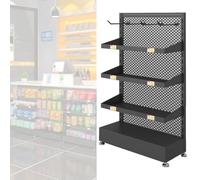 75 Cm Tall Retail Snack Display Shelf, Floor-Standing Food Rack Holder with 5 Hooks & Non-Slip Foot Mats for Grocery Supermarket Department Stores, Chips/Candy/Drinks Organizer(Negro)
