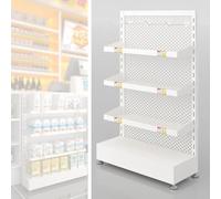 75 Cm Tall Retail Snack Display Shelf, Floor-Standing Food Rack Holder with 5 Hooks & Non-Slip Foot Mats for Grocery Supermarket Department Stores, Chips/Candy/Drinks Organizer(White)
