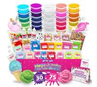 75-Pc Jumbo Mega Birthday Party Slime Kit for Girls Ages 6 7 8 9 10 11 and 12-30 DIY Slime Pack Soft Color Slime Gels Cloud Clear Butter Glitter