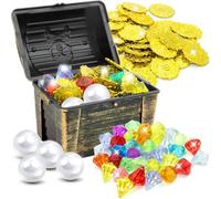 75 Piezas Juguetes de Buceo para Piscina con Gemas de Buceo, Cofre del Tesoro Pirata, Monedas de Oro Piratas, Perlas, Piscina Juguetes de Agua para Niños Entrenamiento de Buceo y Natación de Verano