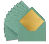 75 sobres DIN C5, 15,6 x 22 cm, de papel kraft en color verde eucalipto con forro de seda dorado, pegado en húmedo, sobres en blanco de papel reciclado, serie Umwelt