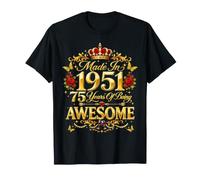 75 Year Old Made in 1951 Retro Floral 75th Birthday Women Camiseta