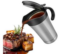 750 ml acero inoxidable salsera térmica, salsa con tapa abatible, doble aislamiento con asa, elegante jarra de salsa plateada para servir salsa nata en casa o en cenas