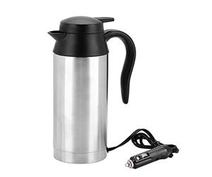 750ml Hervidor de Agua de Coche de Acero Inoxidable, Apagado Automático | 24V, Mango Aislante Anti-quemaduras, con Encendedor de Cigarrillos, para Agua Caliente, Café, Viajes y Uso Doméstico