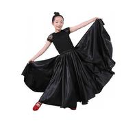 (75cm,Black)Girls Satin Full Circle Long Dance Skirt for Girls Belly Dance Long Skirt